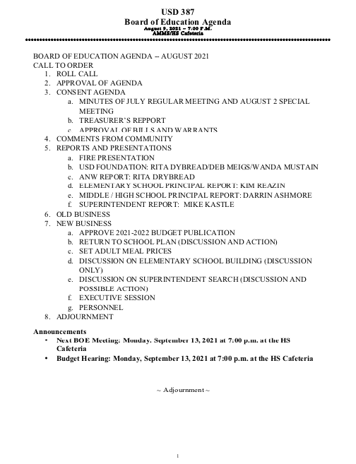 BOE Agenda