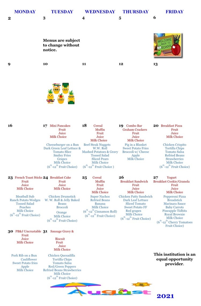 August food menu